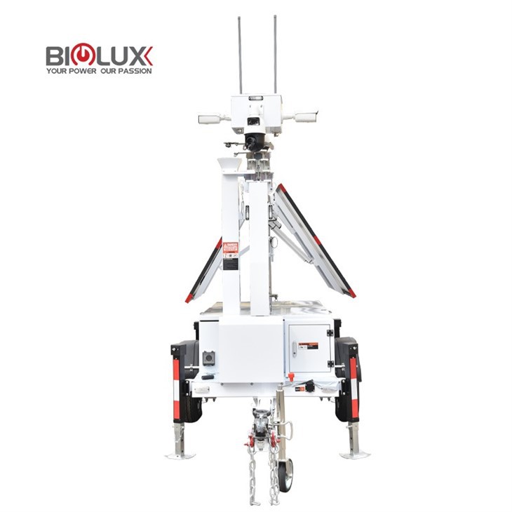 Mobile Surveillance Trailer With Two Solar Panels And Security Systems